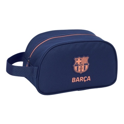 Necessaire azul escuro com logo FC Barcelona e texto BARÇA