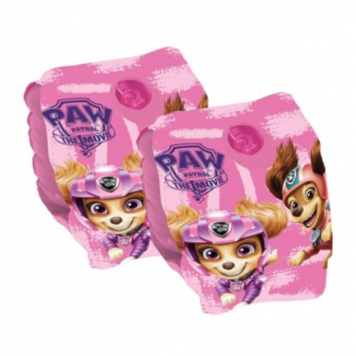 Braçadeiras insufláveis cor-de-rosa com personagens Skye e Chase da PAW Patrol