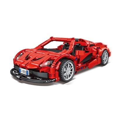 Carro desportivo vermelho construído com peças tipo LEGO