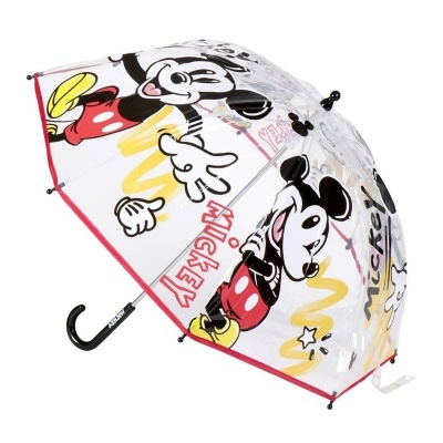 Guarda-chuva transparente com desenho do Mickey Mouse e texto MICKEY