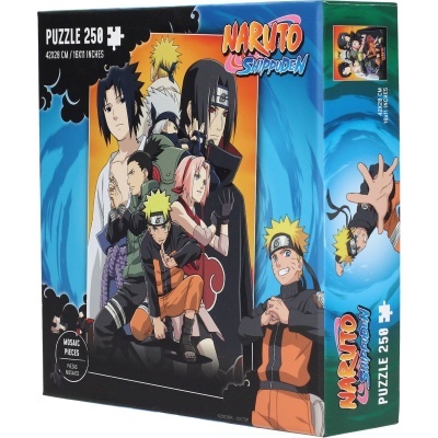 Caixa de puzzle Naruto Shippuden 250 peças com personagens em roupas laranja e preto
