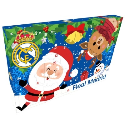 Caixa de calendário do advento Real Madrid com ilustrações natalícias coloridas