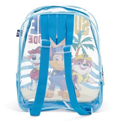Mochila transparente com personagens da Paw Patrol e tiras azuis