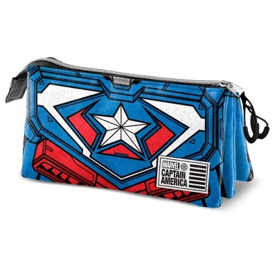 Estojo escolar Captain America azul, vermelho e branco com fecho de correr