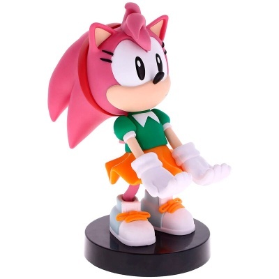 Figura de ação personagem rosa com roupa verde e laranja em base preta