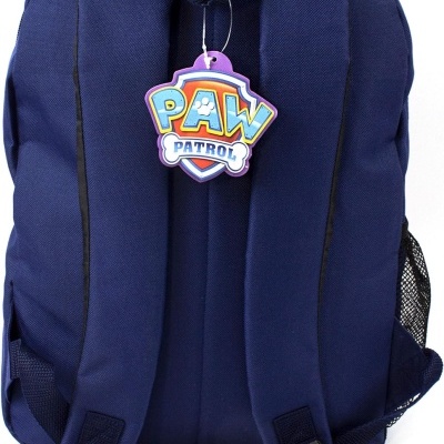 Mochila azul escura com alças e etiqueta PAW PATROL