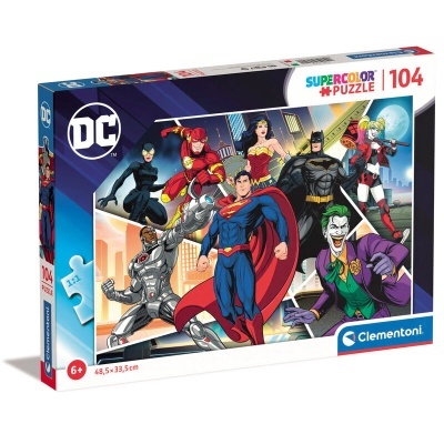 Caixa de puzzle DC com 104 peças e personagens da DC Comics