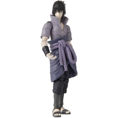 Figura de ação do Sasuke Uchiha com roupa roxa e preta