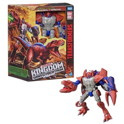 Figura de ação Transformers Kingdom War for Cybertron vermelho, azul e cinza com caixa