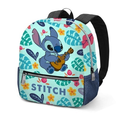 Mochila infantil com estampa do personagem Stitch e alças pretas