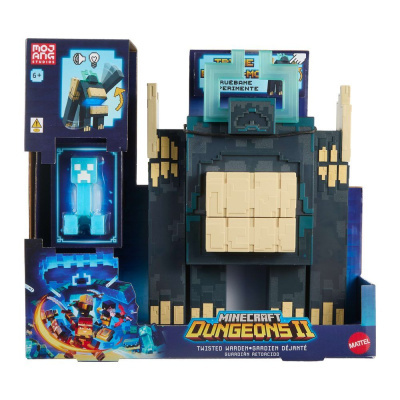 Brinquedo Minecraft Dungeons II Twisted Warden - Guardião Gigante em caixa azul.