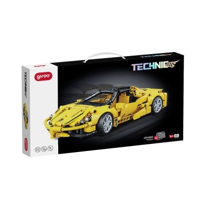 Caixa de LEGO TECHNIC com carro desportivo amarelo de blocos