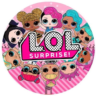 Bonecas LOL Surprise coloridas em fundo rosa com o texto LOL SURPRISE!