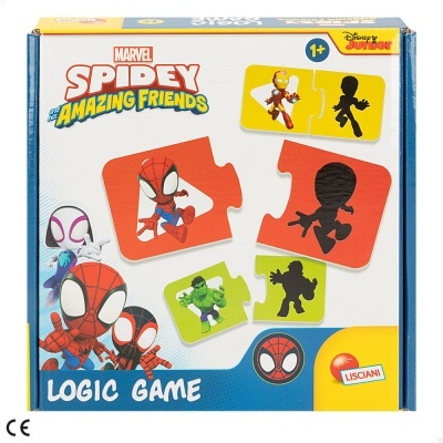 Embalagem de jogo de lógica Marvel Spidey and his Amazing Friends com peças de puzzle coloridas
