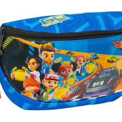 Pochete azul com estampa de personagens e carros Hot Wheels