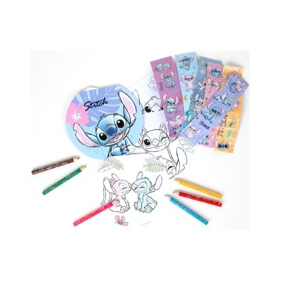 Conjunto para colorir Stitch com lápis de cor e folhas para pintar