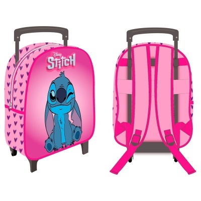 Mala de viagem rosa com estampa Stitch da Disney e alças de mochila