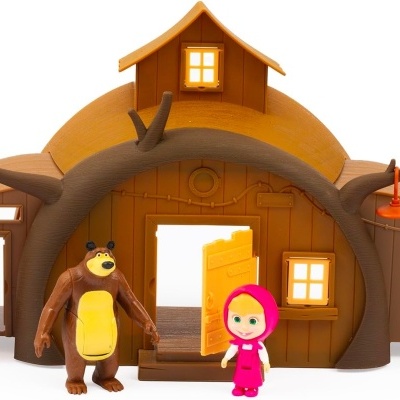 Casa de brincar infantil com figuras da Masha e o Urso em plástico