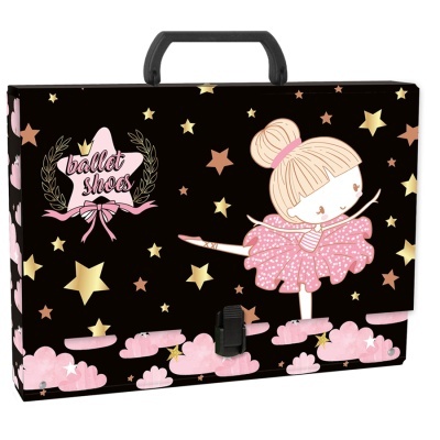 Mala decorada com bailarina e estrelas cor-de-rosa e douradas