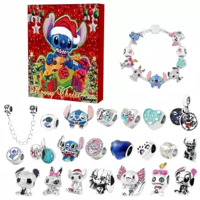 Conjunto de joias Stitch com pulseira, vários pingentes e caixa de presente vermelha de Natal