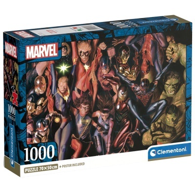 Caixa de puzzle Marvel com 1000 peças e imagem de super-heróis