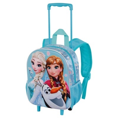 mochila de rodas azul claro com personagens do filme Frozen