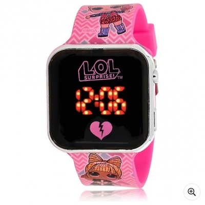 Relógio digital infantil LOL Surprise com bracelete rosa e mostrador preto
