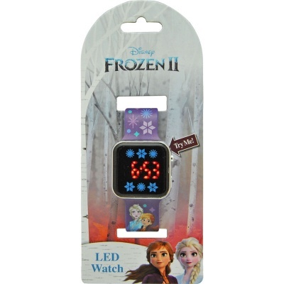 Relógio LED da Disney Frozen II com bracelete roxo e personagens Anna e Elsa