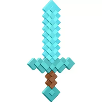 Espada de brinquedo azul pixelada com cabo castanho