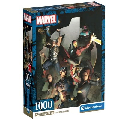Caixa de puzzle Marvel 1000 peças com super-heróis na imagem