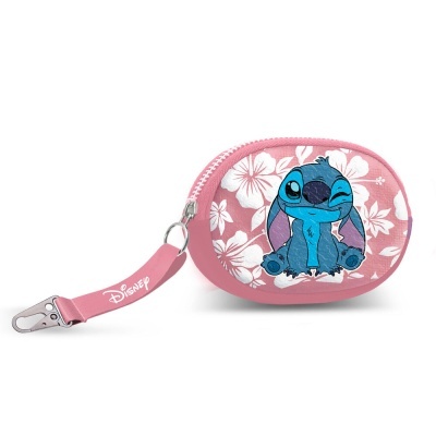 Bolsa cor-de-rosa com desenho do Stitch e padrão de flores brancas