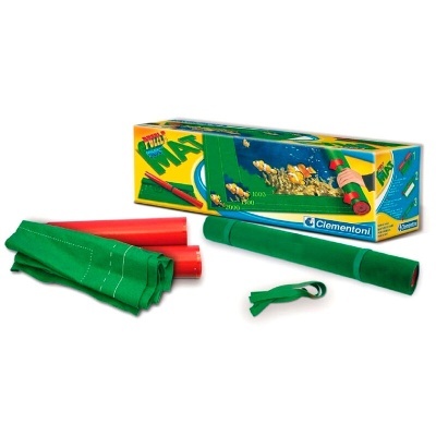 Jogo de matrecos Clementoni com peças vermelhas e verdes e caixa colorida