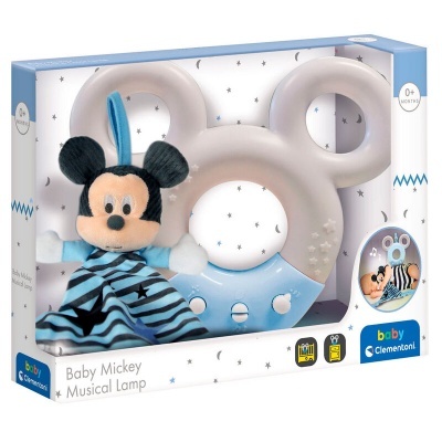 Luz musical Mickey Mouse para bebé em embalagem azul e branca