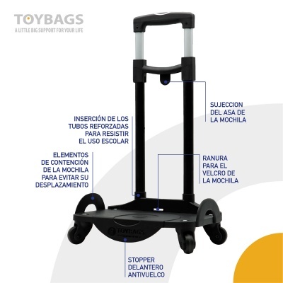Carrinho de transporte TOYBAGS preto com rodas e pega telescópica