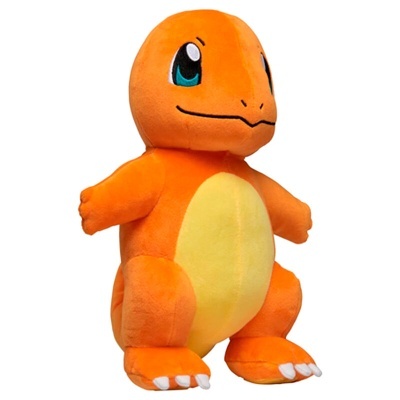 Pelúcia do personagem Charmander laranja e amarelo.