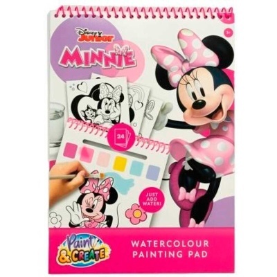 Bloco de pintura a aguarela Disney Junior Minnie com imagens para colorir e paleta de cores