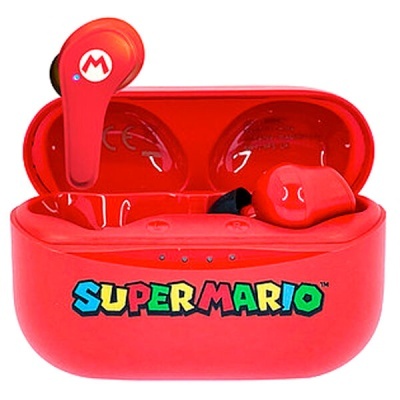 Auriculares wireless vermelhos com estojo Super Mario