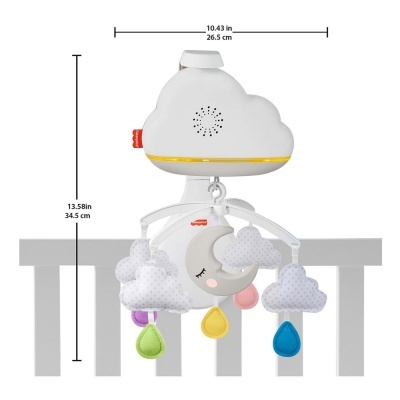 Móvel musical para berço nuvem com pendentes coloridos em forma de gotas