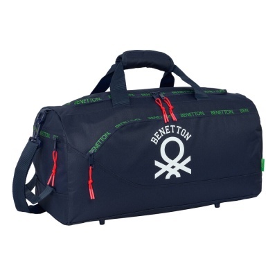 Mala desportiva preta Benetton com logotipo branco e puxadores vermelhos