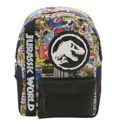 Mochila Jurassic World estampada com bolso preto e logótipo de dinossauro