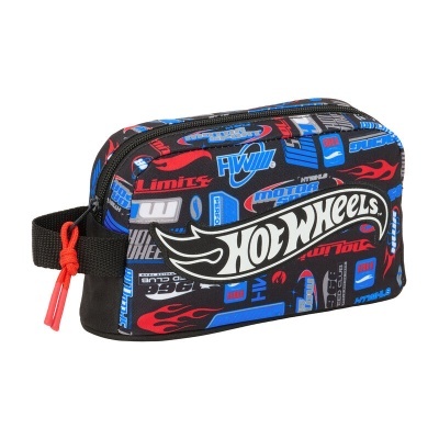 Necessaire preta com padrão colorido e logo Hot Wheels