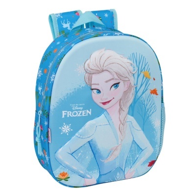 Mochila azul do filme Frozen com a personagem Elsa na frente