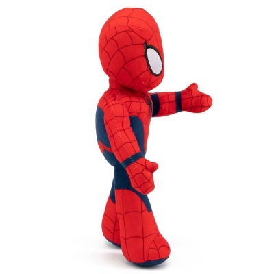 Boneco de peluche Homem-Aranha vermelho e azul em fundo branco