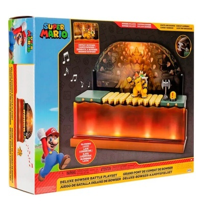 Brinquedo Super Mario Deluxe Bowser Battle Playset com figura do Bowser e base iluminada