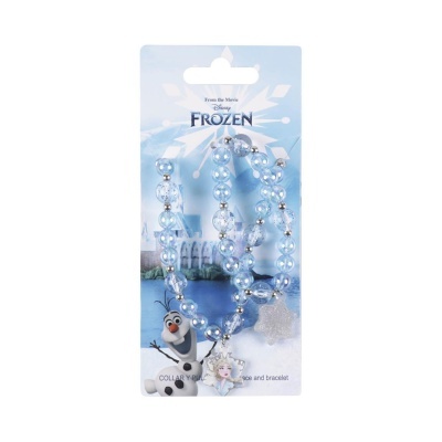 Colar e pulseira Disney Frozen com contas azuis e brancas e pingentes temáticos
