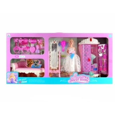 Conjunto de brinquedo Sweet Home com boneca, móveis e acessórios na caixa