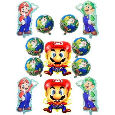 Balões de festa do Mario e Luigi com designs coloridos e brilhantes