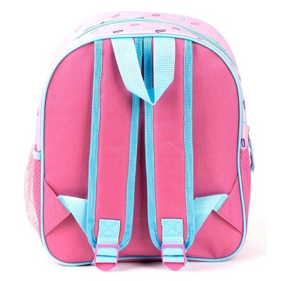 Mochila infantil rosa e azul claro vista de costas