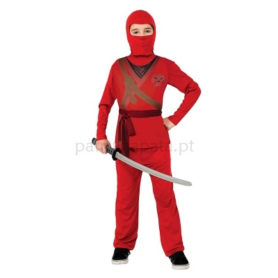 Fato de ninja vermelho para criança com katana de plástico