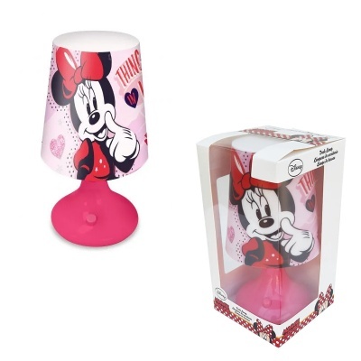 Candeeiro de mesa infantil Minnie com base rosa e cúpula decorada